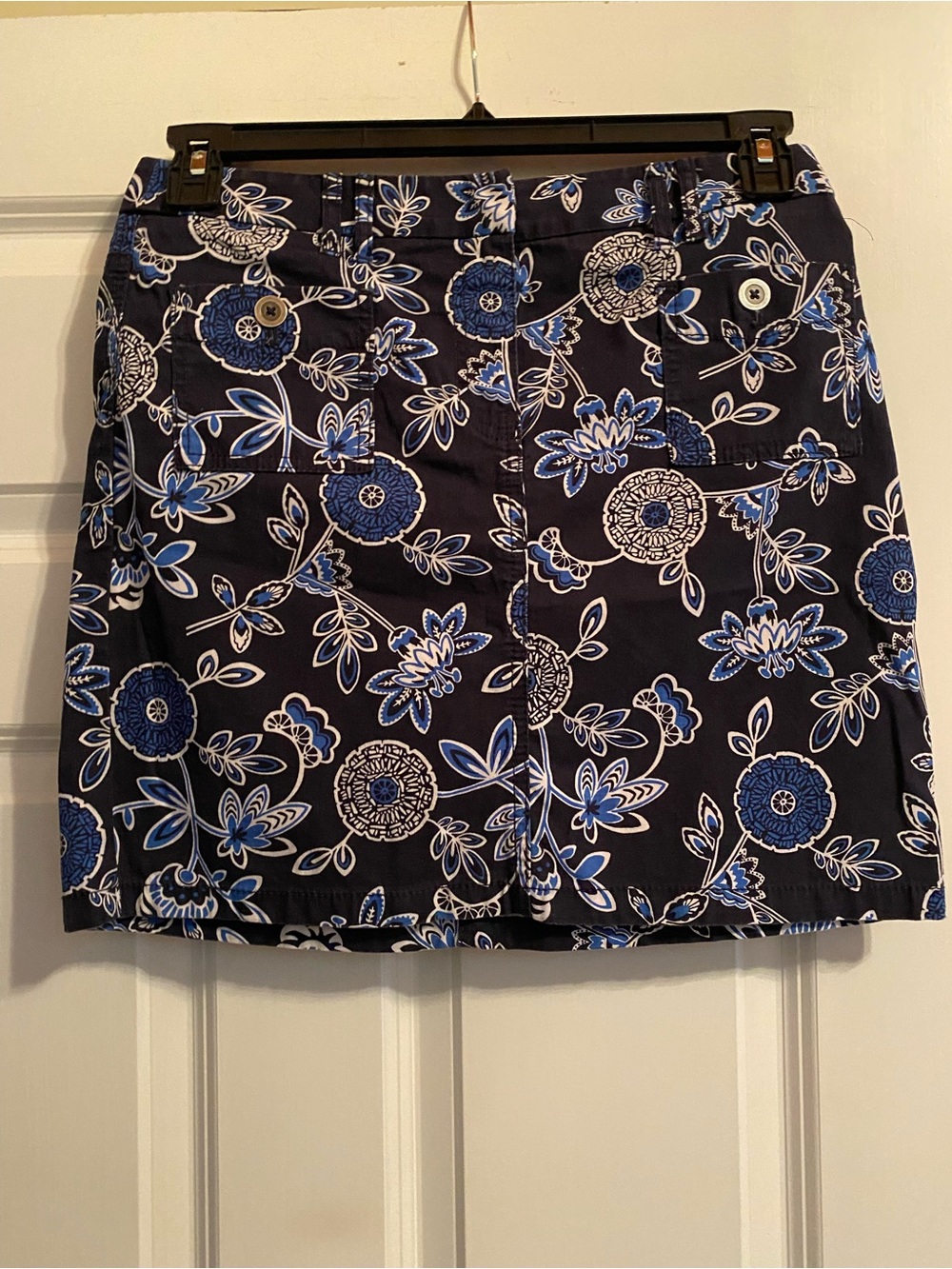 LOFT Navy Floral Mini Skirt with Blue and White Print